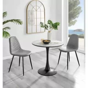 Image of Furniture Box Elina White Marble Effect Round Dining Table and 2 Grey Corona Black Leg Chairs