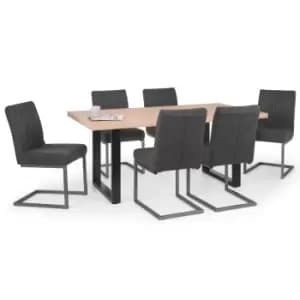 Image of Julian Bowen Set Of Berwick Dining Table & 6 Brooklyn Charcoal Chairs