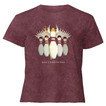 Image of The Big Lebowski Pin Girls - Womens Cropped T-Shirt - Burgundy Acid Wash - XS - Burgundy Acid Wash