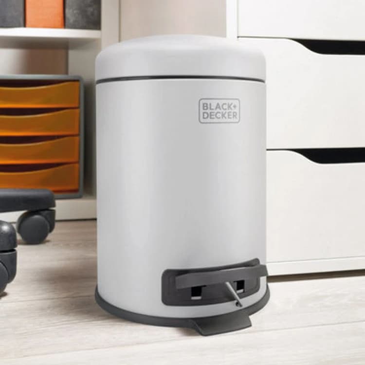 Image of Black + Decker 5L Dome Lid Pedal Bin - Grey