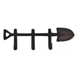 Image of Rustic Cast Iron Wall Hooks Garden Spade Design With 3 Hooks