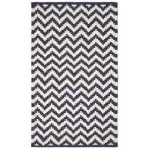 Image of Casablanca Handwoven Zig Zag Pattern Dark Blue and White 100% Cotton Kilim Rug, 90 x 150cm - Blue - Homescapes