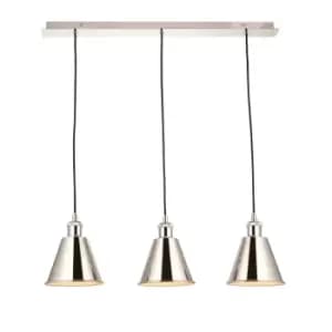 Image of Bright Nickel Three Light Ceiling Pendant & White Inner Shade Knurled Detailing