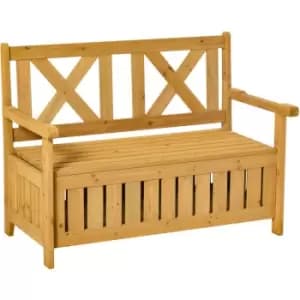Image of Outsunny Wood Storage Garden Bench for Patio Outdoor Seating Tools Organizer - Yellow