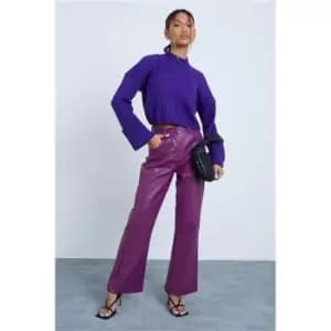 Image of I Saw It First Purple Faux Leather Straight Leg Trousers - Purple