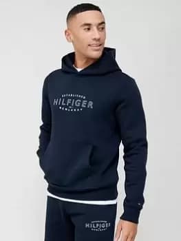 Image of Tommy Hilfiger Curved Logo Overhead Hoodie - Navy