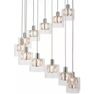 Image of Multi Light Ceiling Pendant 12 Bulb Chrome & Crystal Chandelier Height Drop Lamp