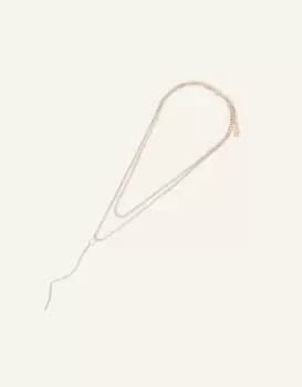 Image of Accessorize Womens Gold and White Sparkle Crystal Cupchain Y-Necklace, Size: 44cm