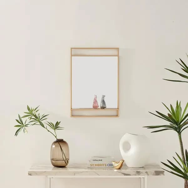 Image of FurnitureboxUK Harlow Rectangular Modern Glam Metal Wall Mirror With Shelf Gold