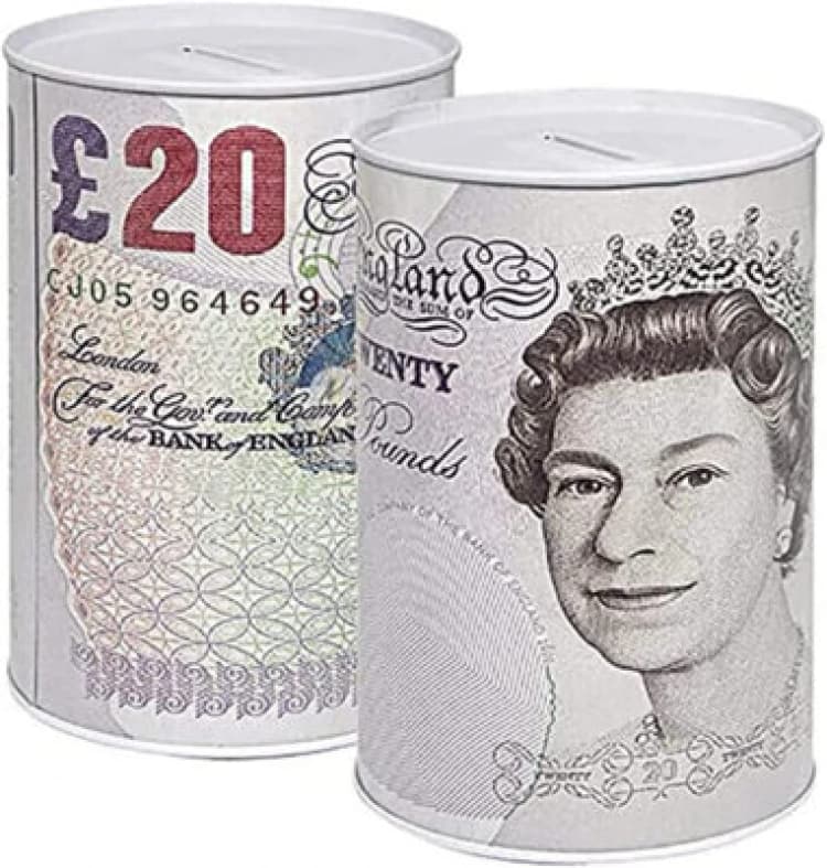Image of KAV Sterling Money Tin Box Piggy Bank Cylindrical Shape and Multicolour 15x15cm (Set of 2 £20) Multi unisex