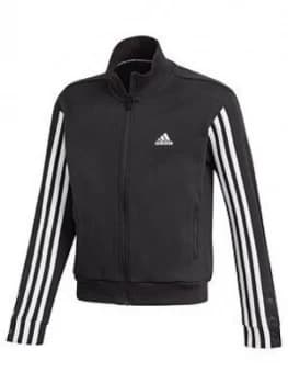 Image of adidas Girls Snap Bomber Jacket - Black/White, Size 11-12 Years, Women