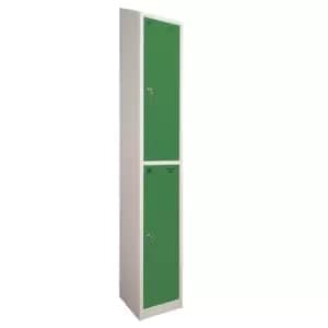 Image of 2 Door Locker, 300X300, Grey Carcass/Green Doors, Sloping Top, Camlock
