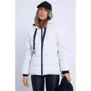 Image of I Saw It First Stone Padded Coat With Quilt Detail And Hood - Brown