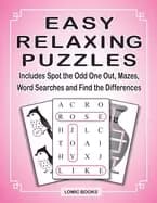 Image of easy relaxing puzzles includes spot the odd one out mazes word searches and