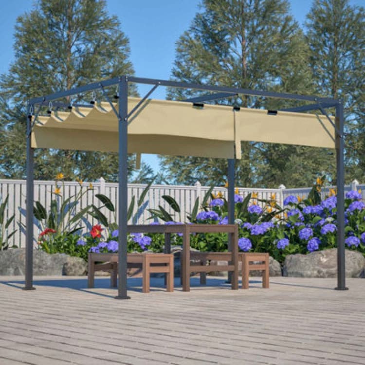 Image of BIRCHTREE Birchtree - Steel Frame Pergola 3x2M pe Canopy Adjust Shade Shelter Backyard Beige B321-003