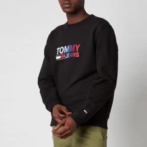 Image of Tommy Jeans Mens Ombre Corporation Logo Crewneck Sweatshirt - Black - L
