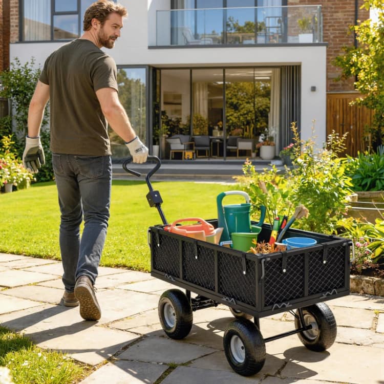 Image of Outsunny Garden Cart with Removable Liner, Quick-Release Sides, Black Black