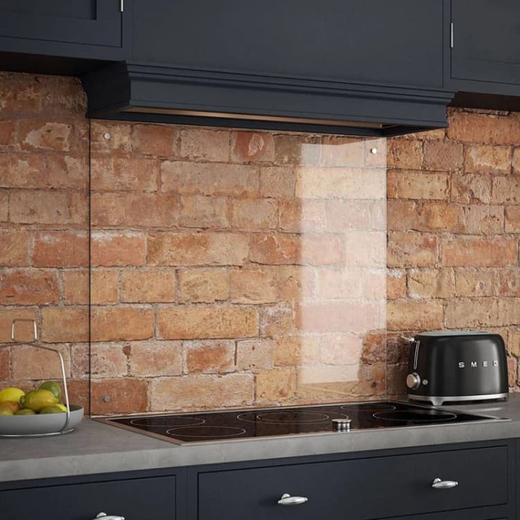 Image of Clear Glass Kitchen Splashback With Satin Chrome Caps 900X700Mm, Clear SB53635