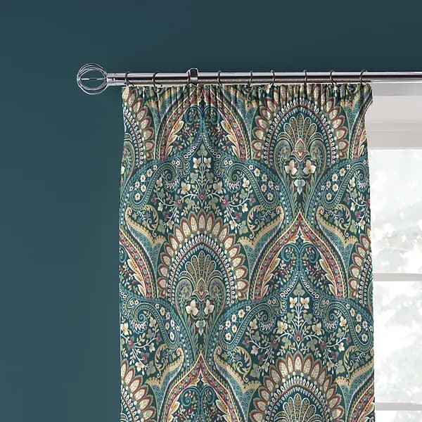 Image of Palais Teal 168 x 183cm Pencil Pleat Curtains With Tie Backs Teal (Green)