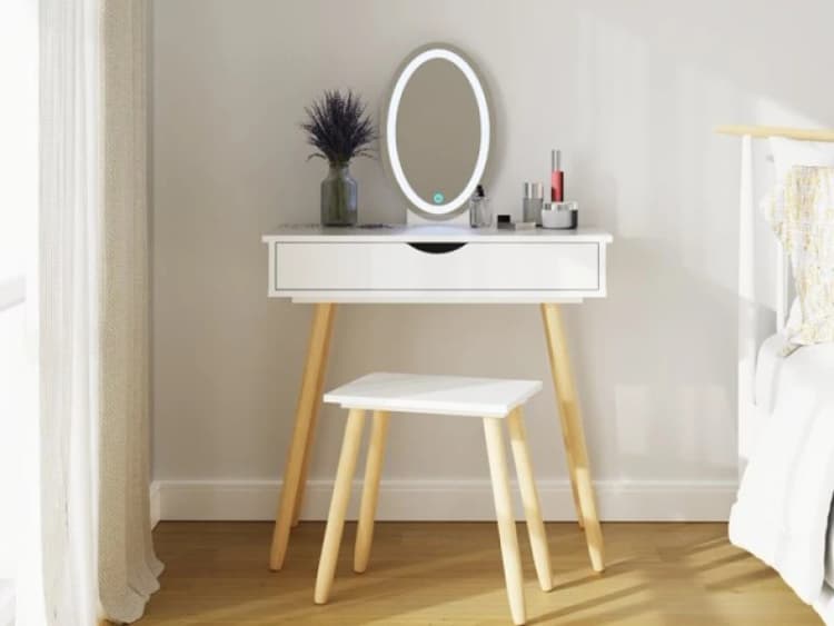 Image of GFW Signy White 1 Drawer Dressing Table Set With LED Lighting