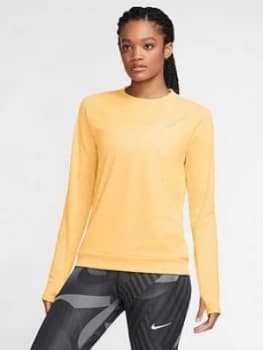 Image of Nike Running Long Sleeve Pacer Crew Top - Melon, Melon Size M Women