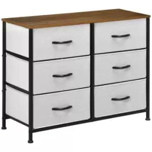 Image of HOMCOM Chest of Drawers, Fabric Storage Drawers, Industrial Bedroom Dresser w/6 Fabric Drawers, Steel Frame, Wooden Top for Nursery, Living Room Grey