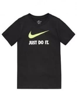 Image of Nike Sportswear Kids Just Do It Swoosh Tee - Black/Volt, Black/Volt, Size L, 12-13 Years, Women