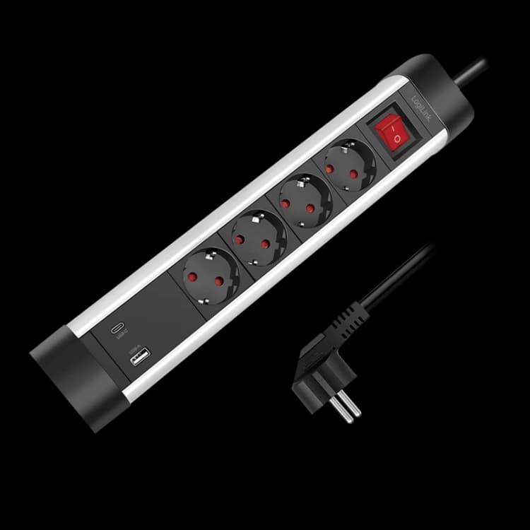 Image of LogiLink Outlet Strip. 4 safety sockets. w/ USB-A & USB-C Port. al