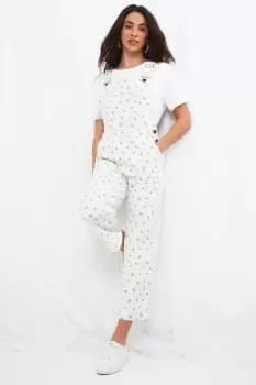 Image of Ditsy Floral Print Wide Leg Cropped Dungarees