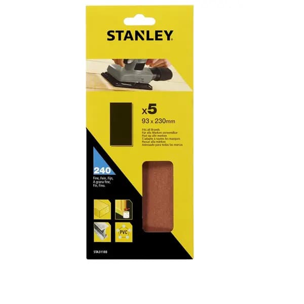 Image of Stanley 1/3 Sheet Sander UNPunched Wire Clip 240G Sanding Sheets - STA31103-XJ