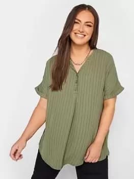 Image of Yours Short Sleeve Half Placket Blouse Green Stripe, Green, Size 38-40, Women