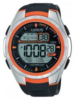 Image of Lorus Mens Black Silicon Strap Orange Detail Watch