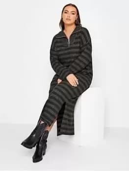 Image of Yours Soft Touch Collared Stripe Dress - Black, Size 18, Women