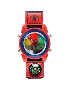 Image of Disney Marvel Spiderman Red / Blue Printed PU & Canvas Strap Lightup Watch, Red