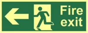 Image of Fire Exit (Man Arrow Left) Sign Rigid S/ALum.Brd