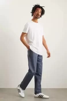 Image of Mens Blue Slim Fit Twill Concealed Waistband Pleat Trousers