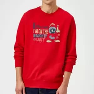 Image of Looney Tunes Martian Who Said Im On The Naughty List Christmas Jumper - Red - XL