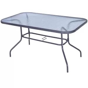 Image of Outsunny Aquatex Glass Garden Table Curved Metal Frame w/ Parasol Hole 4 Legs Outdoor Dining Sturdy Balcony Friends Family Tempered Grey