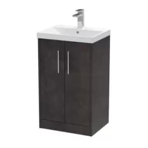 Image of Hudson Reed Juno 500mm Floor Standing 2 Door Vanity & Thin-Edge Basin - Metallic Slate