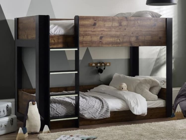 Image of Julian Bowen Solomon 3ft Single Black and Rustic Effect Wooden Bunk Bed Frame