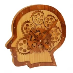 Image of HOMETIME Moving Wooden Cogs Head Shaped Clock