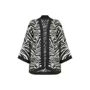Image of Mela London Black Zebra Print Satin Kimono - Black