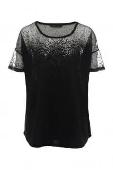 Image of French Connection Sheer Space Devore Oversized T Shirt Black