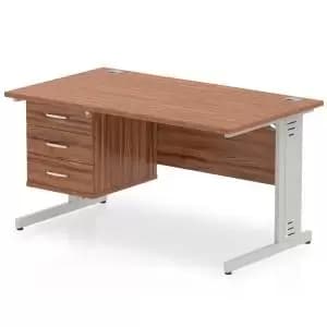 Image of Impulse 1400 Rectangle Silver Cable Managed Leg Desk WALNUT 1 x 3