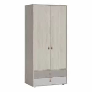 Image of Denim 2 Door 2 Drawer Wardrobe In Light Walnut Grey Fabric Effect And Cashmere