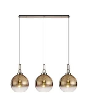 Image of Linear 3 Light Pendant E27 With 30cm Globe Glass, Brass Gold, Clear Brass Gold, Matt Black