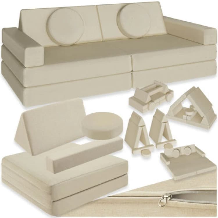 Image of Tectake Kids Sofa Lilly - 8 Piece, Flexible Arrangement Play Sofa, Thick Padding, Removable Covers - 80 Centimetre Beige