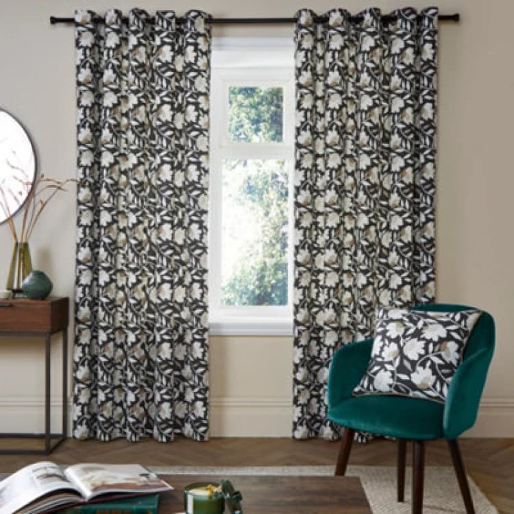 Image of Fusion Luna 100% Cotton Pair Of Black Eyelet Curtains
