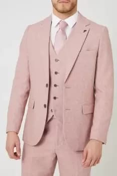 Image of Mens Slim Fit Pink Tweed Suit Jacket