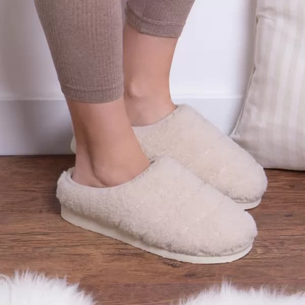 Image of totes Quilted Borg EVA Cream Mule Slippers Cream